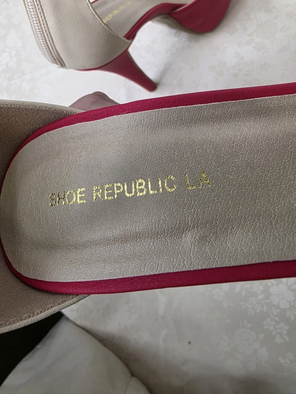 Shoe Republic LA Red & Beige Colorblock Platform Stiletto Heels Sz 7.5 NEW